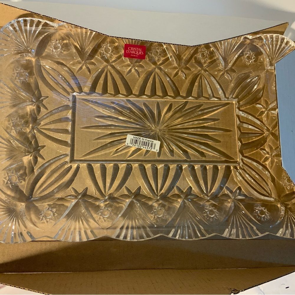 New Vincennes Cristal d’Arques glass rectangular Tray Made France 7.25”x11” B6